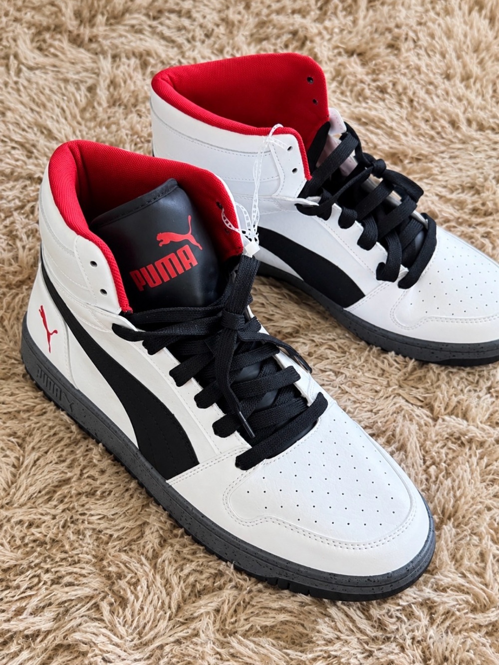 Puma Men’s White, Black & Red High-Top Sneakers — Sporty Casual